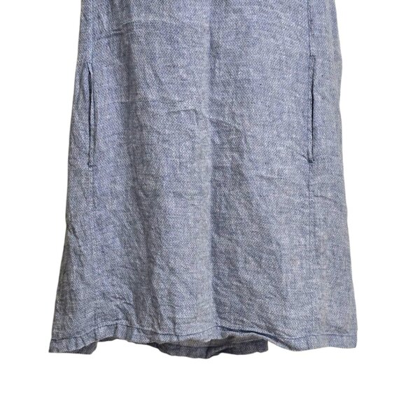 Eileen Fisher Blue Chevron Cap Sleeve Organic Linen Shift Dress Sz XL - Picture 6 of 10